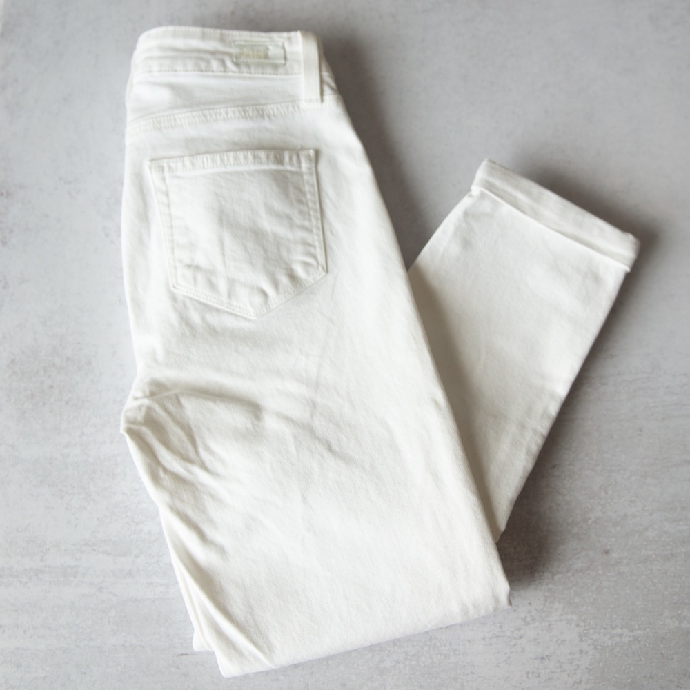 PAIGE  Skyline Crop Skinny Cuffed Hem Optic White Jeans Size 25